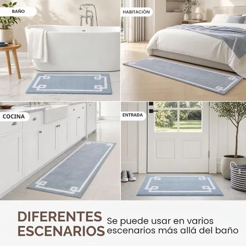 Vista 8 de Madison Park Evan Alfombra de Baño 100% Algodón con Respaldo Antideslizante - Tapete de Baño de Felpa Copetuda Lujoso, Absorbente, Secado Rápido