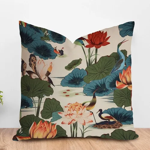 Vista 10 de ArogGeld Funda de cojín decorativa de flor de loto azul y verde pavo real, diseño botánico floral azul de loto azul, estilo asiático, chinoiserie