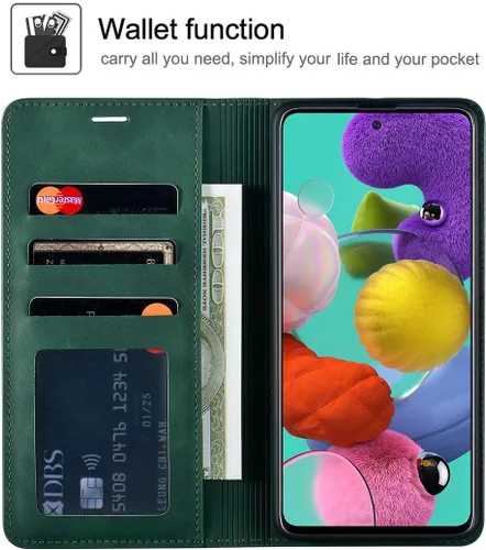 Vista 2 de QLTYPRI Funda tipo cartera para Samsung Galaxy S20 FE, 3 tarjeteros, color verde Funda de piel sintética de alta calidad, cierre magnético