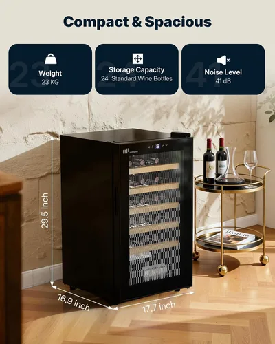 Vista 2 de Upstreman Refrigerador de vino de 24 botellas, puerta de cristal