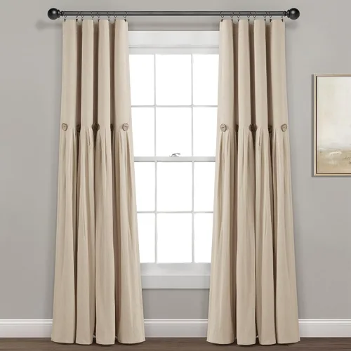 Vista 13 de Lush Decor - Cortinas de lino con botones de estilo granja, panel individual, diseño plisado de dos tonos de 40 pulgadas de ancho x 108 pulgadas