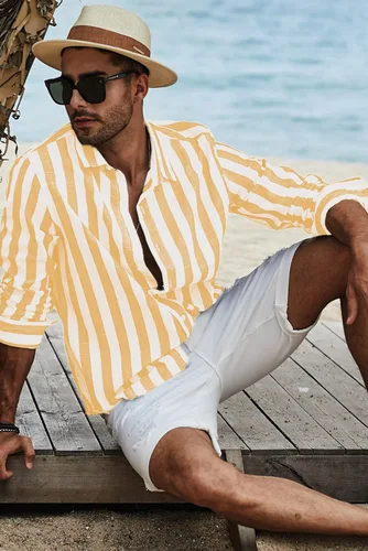 Vista 5 de JMIERR Camisas de vestir de algodón con botones y estilo casual para hombre