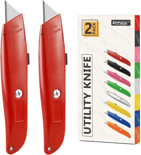 Vista 25 de DIYSELF Paquete de 2 cuchillos utilitarios, cortador retráctil, resistente (naranja)