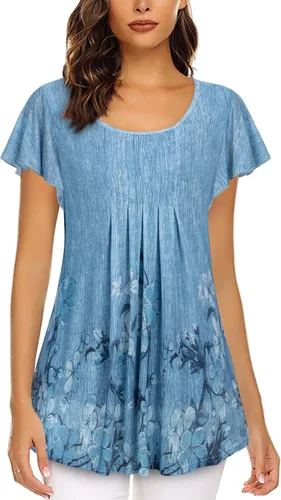 Vista 2 de Timeson Blusa de manga corta para mujer, diseño floral, de doble capa, casual, elegante