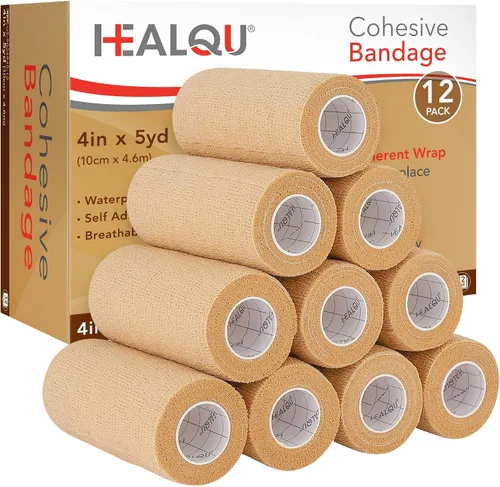 Vista 7 de HEALQU Vendaje Autoadhesivo - 12 Rollos 2 pulgadas x 5 yardas Cinta Cohesiva para Atletismo y Deportes - Cinta Médica Autoadherente, Vendajes