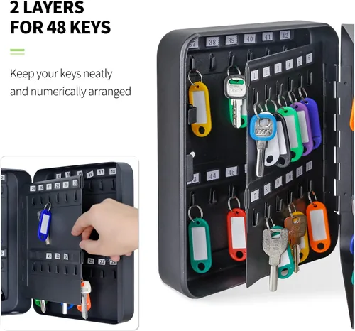 Vista 2 de Uniclife Gabinete de llaves de acero de 48 llaves con cerradura de combinación, organizador de llaves montado en la pared con código reiniciable