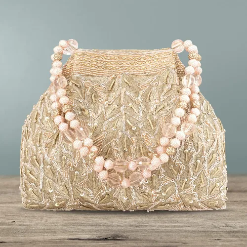 Vista 6 de Aheli Potli - Bolsas de noche para mujer, bolso étnico de novia con cordón (P65C), Oro Rosa