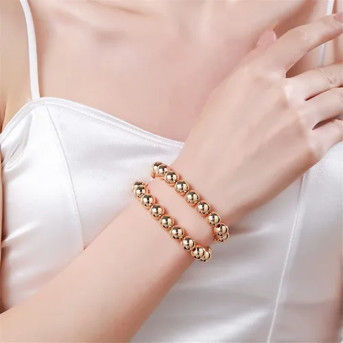 Vista 5 de YBMYCM - Brazalete de cuentas chapadas en oro de 14 quilates, delicado y apilable, para mujeres y niñas