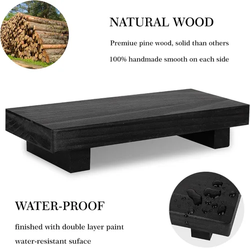 Vista 4 de Organizador de encimera de baño, soporte de pedestal de madera, bandeja decorativa de estilo granja, portajabones para decoración de cocina, Negro