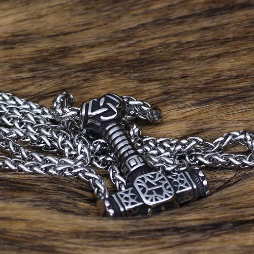Vista 2 de Collar Nordic Viking Mjolnir Thor Hammer Valknut