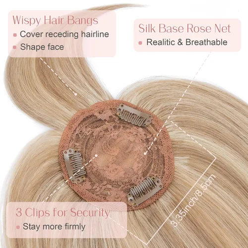 Vista 3 de SEGO Hair Toppers for Women Real Human Hair with Bangs #12P613 #12P613 rubio dorado café y blanqueado
