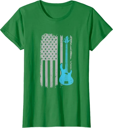 Vista 59 de Electric Bass Guitar Player American Flag Musician T-Shirt Asphalt Grey