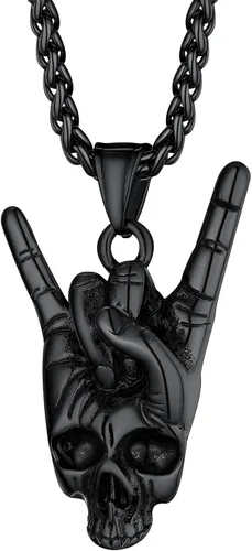 Vista 11 de Richsteel Phoenix/Wolf/Rock Hand/Skeleton Necklace for Men Phoenix Negro