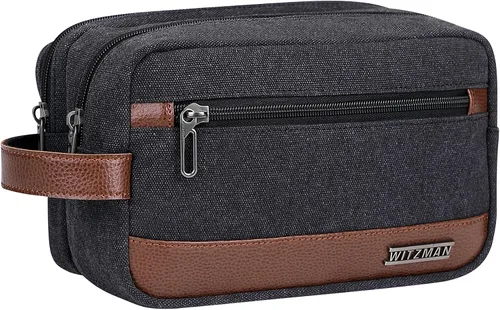 Vista 8 de WITZMAN Neceser de lona para hombre, organizador de kit de Dopp colgante, resistente al agua, bolsa de artículos de tocador de viaje, bolsa de baño