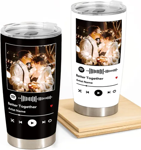 Vista 8 de Vaso personalizado con imágenes, vasos para amantes de la música con tapa, regalo personalizado para mejor amiga, novia, novio, 20 onzas, taza