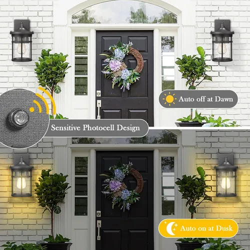 Vista 2 de Iluminación de pared al aire libre del anochecer al amanecer, linterna de pared al aire libre con sensor, luz de pared exterior antioxidante
