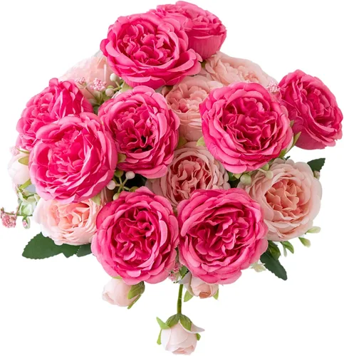 Vista 7 de ASTRYAS 4 piezas de peonías artificiales rosas de seda, flores de peonía de seda falsas, ramo de peonías artificiales de seda para centro de mesa 4