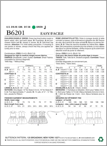 Vista 2 de Butterick Patterns B6201CDD Vestido para niño/niña, CDD (2-3-4-5)