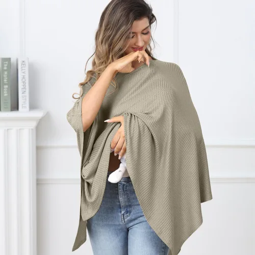 Vista 4 de Funda de lactancia de punto para lactancia materna, manta acogedora, transpirable y suave, cuello ancho con elástico para una fácil visión (verde)