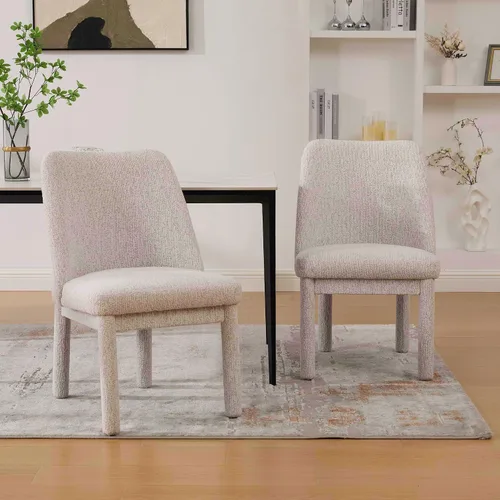 Vista 6 de Modern Minimalist Style Dining Chair,High Curved Backrest Conversation Chair,Comfortable Chenille Side Chairs for Living Beige Set of 2
