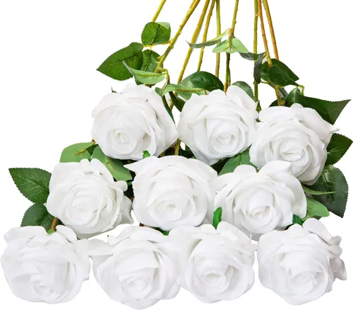 Vista 36 de DuHouse 10 rosas falsas de seda artificial, color morado otoñal Púrpura Otoño