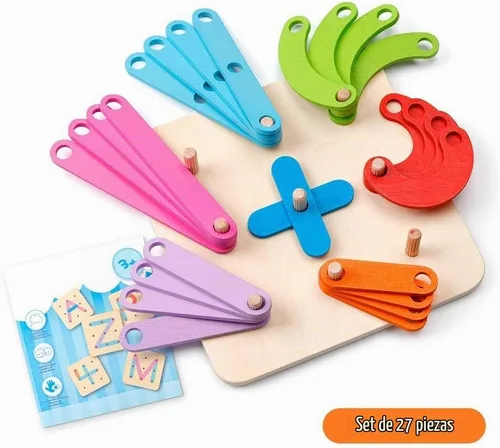 Vista 4 de Coogam Rompecabezas de madera con números y letras de construcción, bloques de apilamiento educativo, juego de juguetes con forma clasificadora