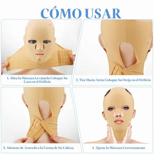 Vista 4 de Treela - Máscara de estiramiento facial completo, 2 piezas, cinturón para dormir, moldeador facial