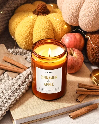 Vista 2 de AOOVOO Velas de canela de manzana, velas perfumadas de 22 onzas, vela de aromaterapia, vela de soja para el hogar perfumada