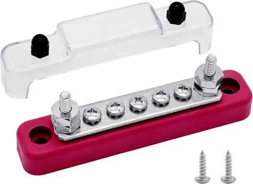 Vista 8 de Ampper 2 pernos M6 Bloque de distribución de energía Barra colectora 5 x #8 Rojo & negro