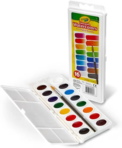 Vista 3 de Crayola Juego de pintura de acuarela (16 unidades), suministros escolares, pintura lavable para niños, 1 brocha, artes y manualidades