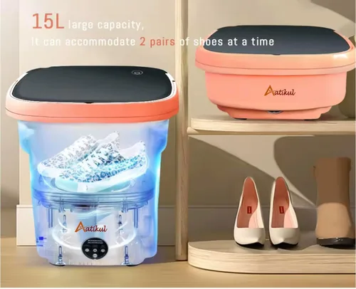 Vista 7 de Peach - Mini lavadora portátil de 15 litros – Lavadora de ropa con diseño portátil, ideal para espacios pequeños Melocotón