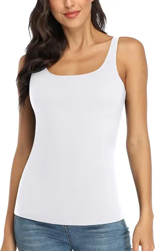 Vista 87 de V FOR CITY Camiseta sin mangas de algodón para mujer con brasier de estante ajustable con correa ancha y tirantes básicos