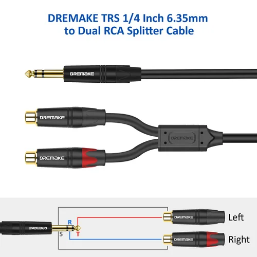 Vista 3 de Cable de conexión RCA a 0.250 in Y, 3 pies TRS 0.250 in 1/4 pulgadas a 2 RCA Plug Audio Insert Cable de 1/4 pulgadas macho a doble RCA hembra, cable