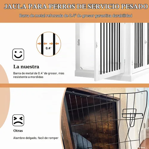 Vista 4 de PUPETPO Jaula para Perros Estilo Mueble con Cojín, Perrera para Perros Mediana, Jaulas para Mascotas, Jaula para Perros para Perros Pequeños y Blanco