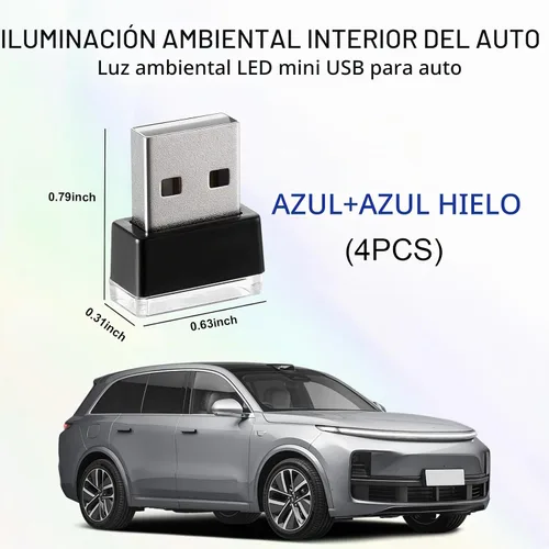 Vista 2 de 4 PCS Lámpara de Atmósfera Interior de Coche LED USB, Mini Luz Nocturna LED Portátil, Kit de Iluminación Ambiental de Maletero con Interfaz USB