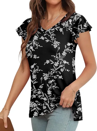 Vista 2 de HOTGIFT Camiseta de manga corta para mujer, estilo casual, para playa, plisada, para leggings