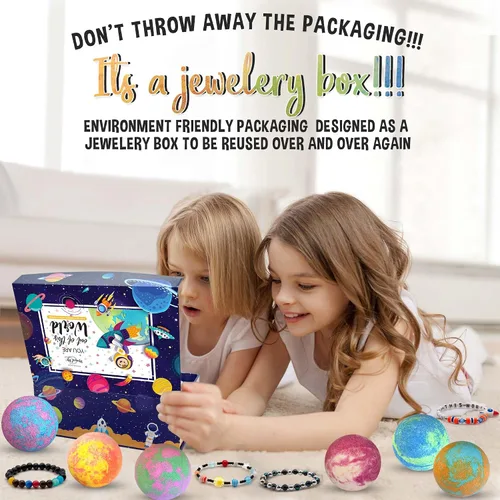 Vista 4 de Bombas de baño para niños con sorpresa en el interior, bombas de baño con joyería sorpresa y caja de joyería, orgánica, hidratante para la piel