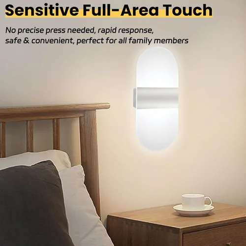 Vista 2 de Modernos apliques de pared, 2 lámparas de pared LED acrílicas para sala de estar, dormitorio, pasillo, funciona con pilas USB recargable, luz