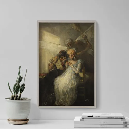 Vista 2 de Textured Paper - Francisco Goya - Time and The Old Women (1820) - Art Print, Poster, Painting, Photo, Wall Decor - Painting, Old Women, time, Clock