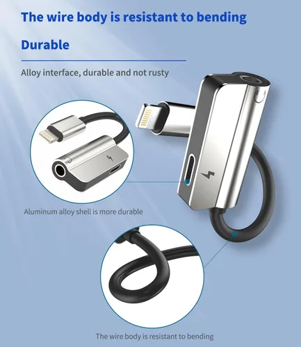 Vista 5 de Adaptador Lightning a iPhone de 0.138 in para conector de auriculares, cargador AUX, adaptador de audio para cable 2 en 1 compatible con cable 7 8 X