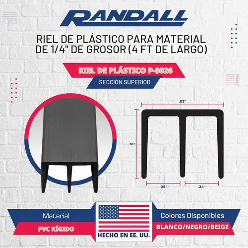 Vista 4 de Randall Manufacturing - Pista de puerta corredera de plástico de 1/4" Negro