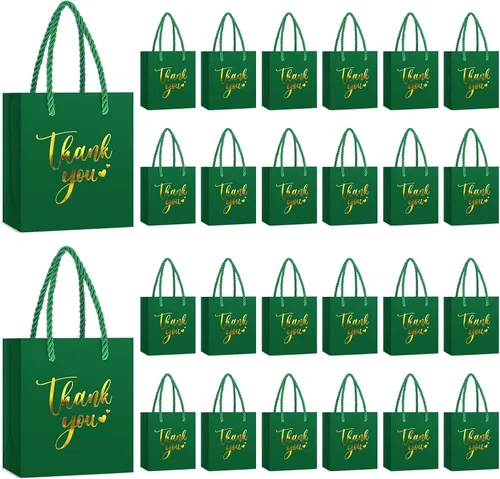 Vista 11 de Honoson - 60 mini bolsas de regalo de agradecimiento con asa a granel de 4 x 2.75 x 4.5 pulgadas, pequeña bolsa de papel de aluminio para envolver