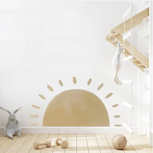 Vista 3 de Calcomanía de pared de medio sol para habitación de los niños, calcomanías de pared de vinilo, calcomanías de pared de guardería, calcomanías
