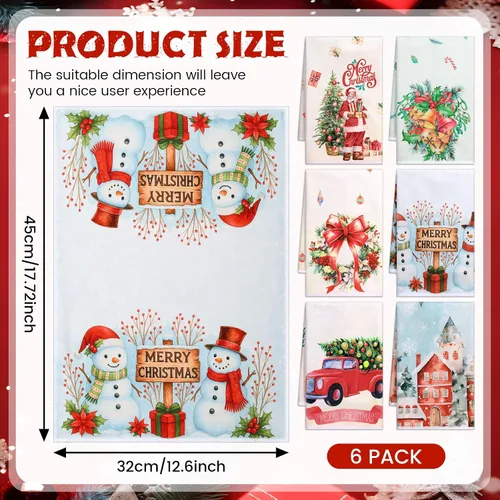 Vista 2 de Tatuo 6 toallas de mano decorativas de Navidad bordadas con Papá Noel, reno, muñeco de nieve, árbol de Navidad, toalla de baño de tela suave
