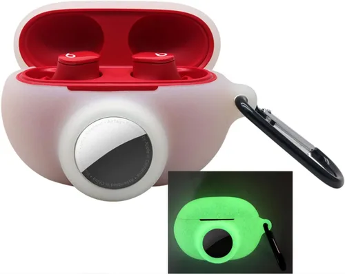 Vista 13 de Funda protectora de silicona compatible con Beats Studio Buds Airtag con soporte para Airtag, encuentra tu funda para auriculares, verde aguacate