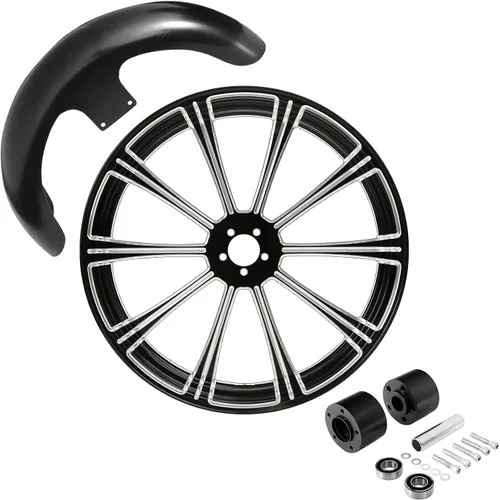 Vista 49 de TCMT Llanta de rueda delantera de 21", buje de rueda de brida de doble disco con guardabarros delantero negro sin pintar, compatible con modelos