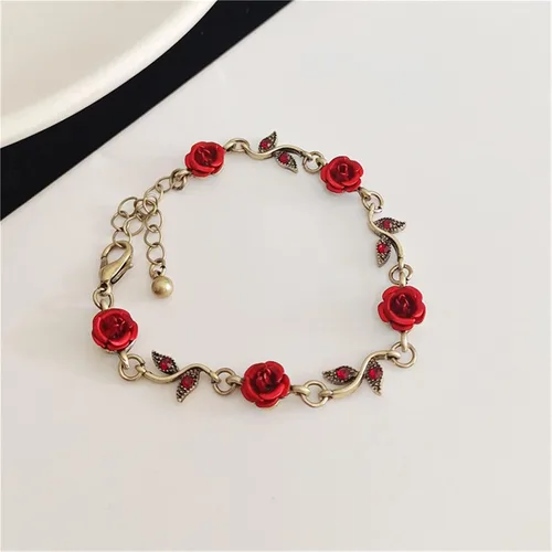 Vista 5 de Caiyao Lily of The Valley - Juego de collar de hojas de rosa y aretes colgantes para mujeres, mamá, amiga, madre, vintage, cadena de borla, collar