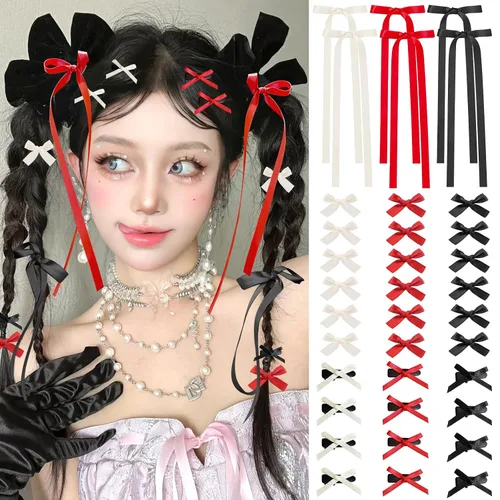 Vista 8 de Mini lazos para el cabello para mujeres y niñas, lindos clips para el cabello pequeños tipo cocodrilo de cola larga, accesorios de cinta