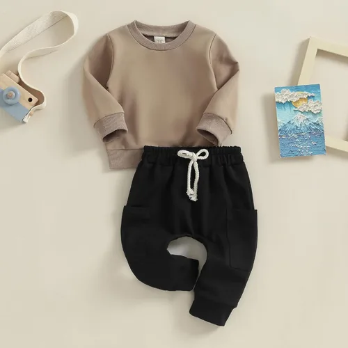 Vista 2 de Conjunto de sudadera de manga larga con cuello redondo y pantalones deportivos para bebés, ropa de invierno para bebé
