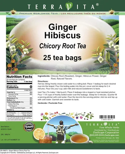 Vista 2 de Té de raíz de achicoria de hibisco de jengibre (25 bolsitas de té, ZIN: 568274)